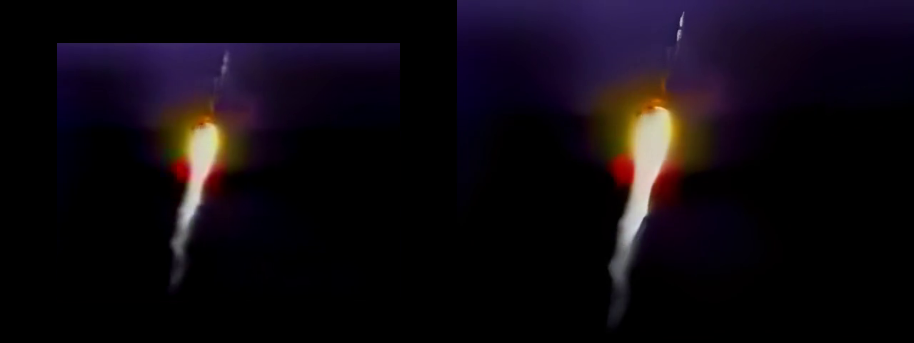 Before and after side by side of the Apollo 11 rocket launch, plus AI audio enhancement